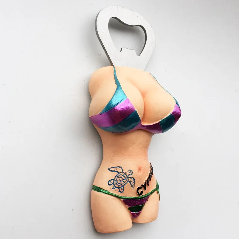 قبرص الإبداعية السياحة التذكارية الحرف الزخرفية ستيريو فتاة بيكيني المغناطيس الثلاجة ملصق فتاحة الزجاجات