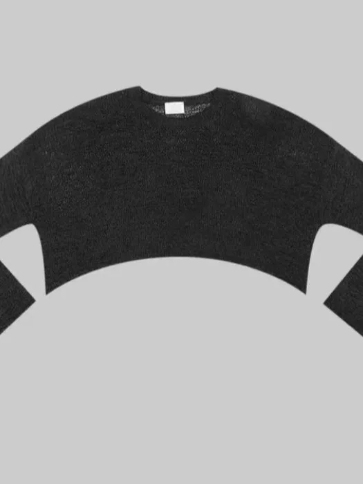 Blusa fena curta de malha, estilo soltinho, manga longa, estilo casual e e, cor pura, verão 2025, manga morcego.