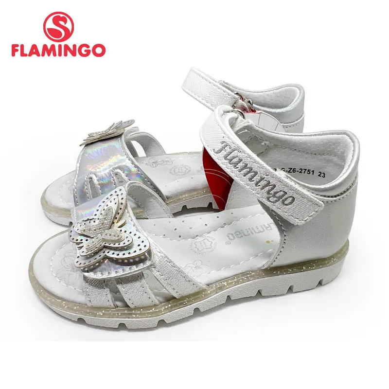 FLAMINGO Kids Sandals for Girls Hook& Loop Flat Arched Design Chlid Casual Princess Shoes Size 23-28 221S-Z6-2750/2751