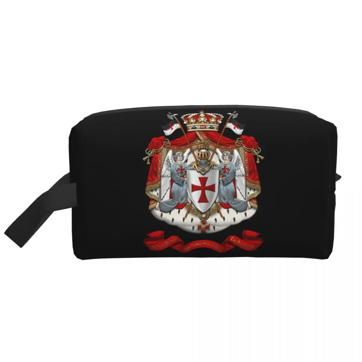 Bandera templaria de Caballeros con escudo de armas, bolsa de cosméticos cruzada de guerrero Medieval, estuche de maquillaje de gran capacidad, bolsas de aseo de almacenamiento de belleza