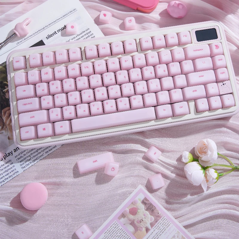 Korean Hangul Keycaps Silicone PC Cherry Profile Key Cap Cute 113 Keys Personalized Pink Cartoon Anime Point Key Cap for MX