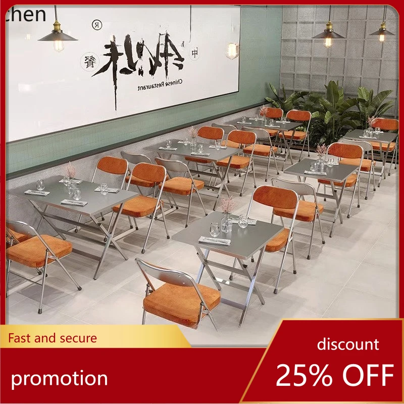 

LXC Stainless Steel Folding Table Minimalist Dining Restaurant BBQ Fast Food Restaurant Dining Table Folding Long Table Chair