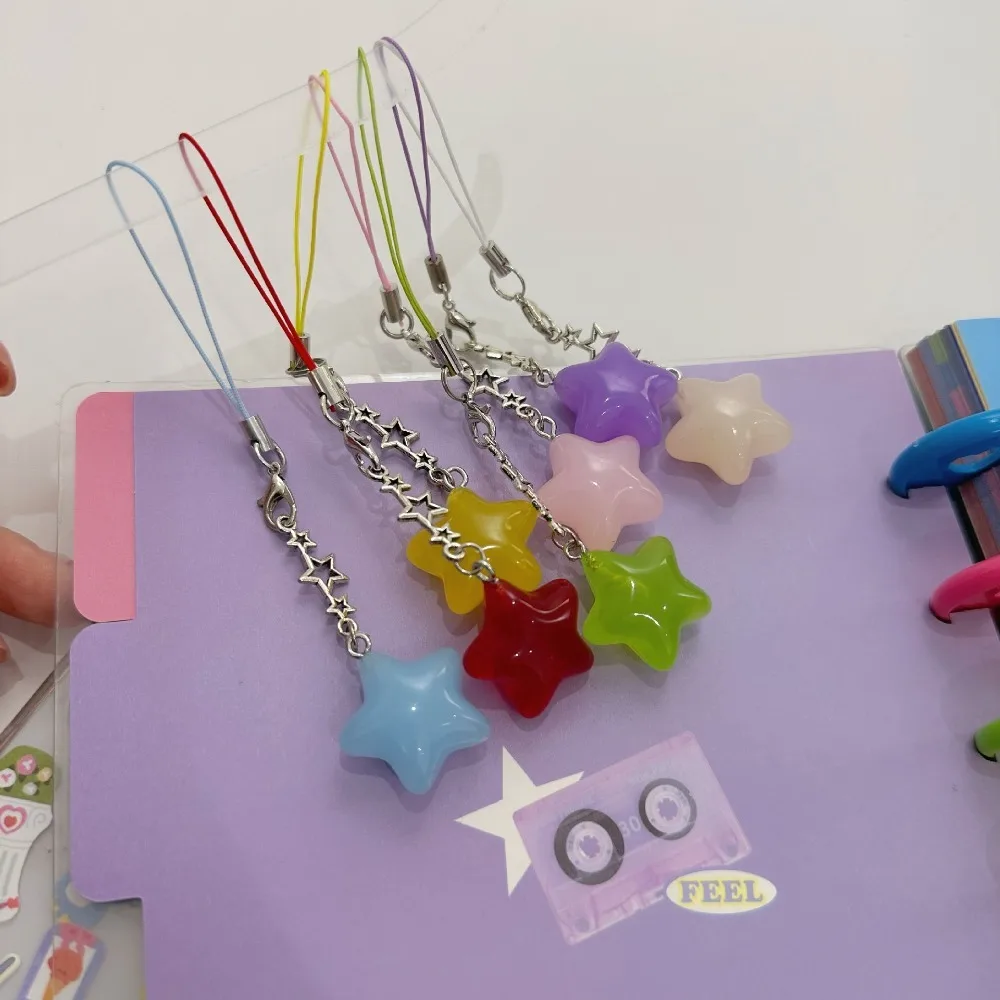 Five-Pointed Star Phone Chain Y2K Crystal Beads Tassel Car Keyring Pentagram Cartoon 3D Key Pendant Earring Necklace Material