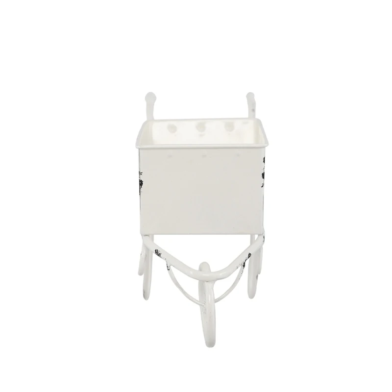 11.5X4x7 "الأبيض المعادن المتعثرة عربة يدوية زارع ديكور منضدية حديقة فناء المنزل لهجة حلية #3