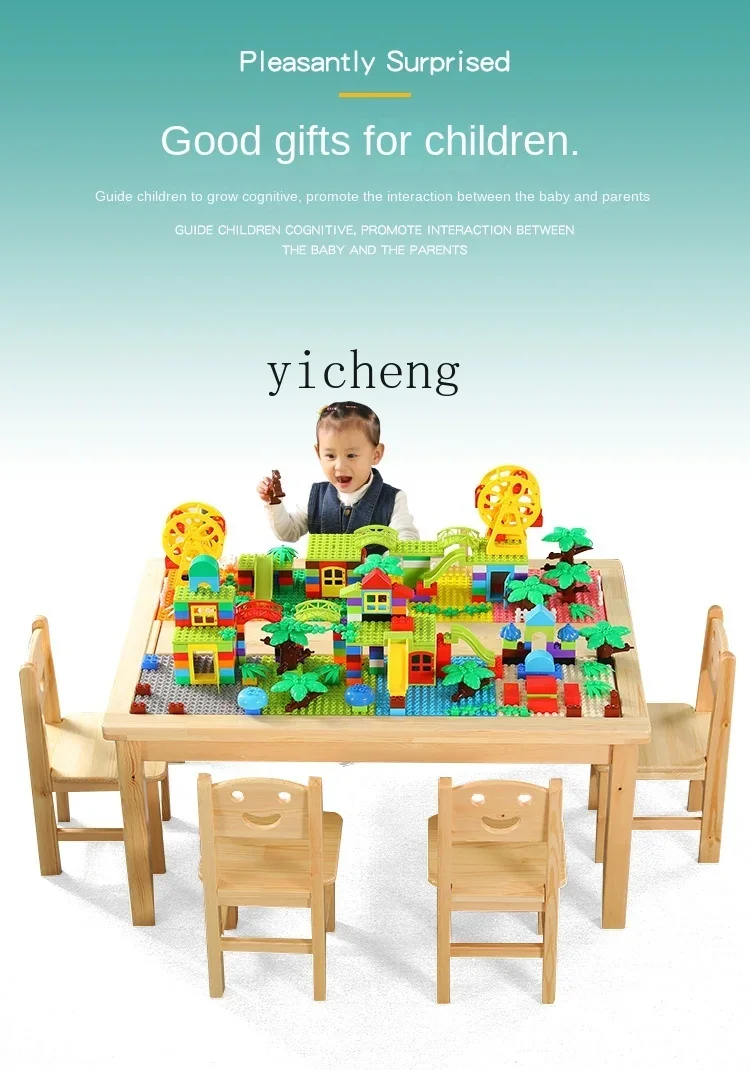 Mesa de construção de madeira maciça XL Mesa de estudo de jogo multifuncional Mesa de brinquedo de montagem de quebra-cabeça de madeira