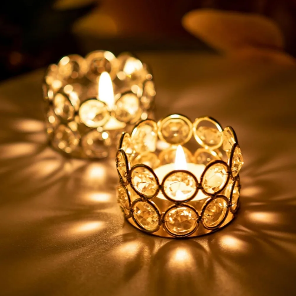 6pcs Decorative Gold & Silver Candle Holder Iron Art Metal Frame Crystal Candle Holder Decorative Candle Cup Iron Art