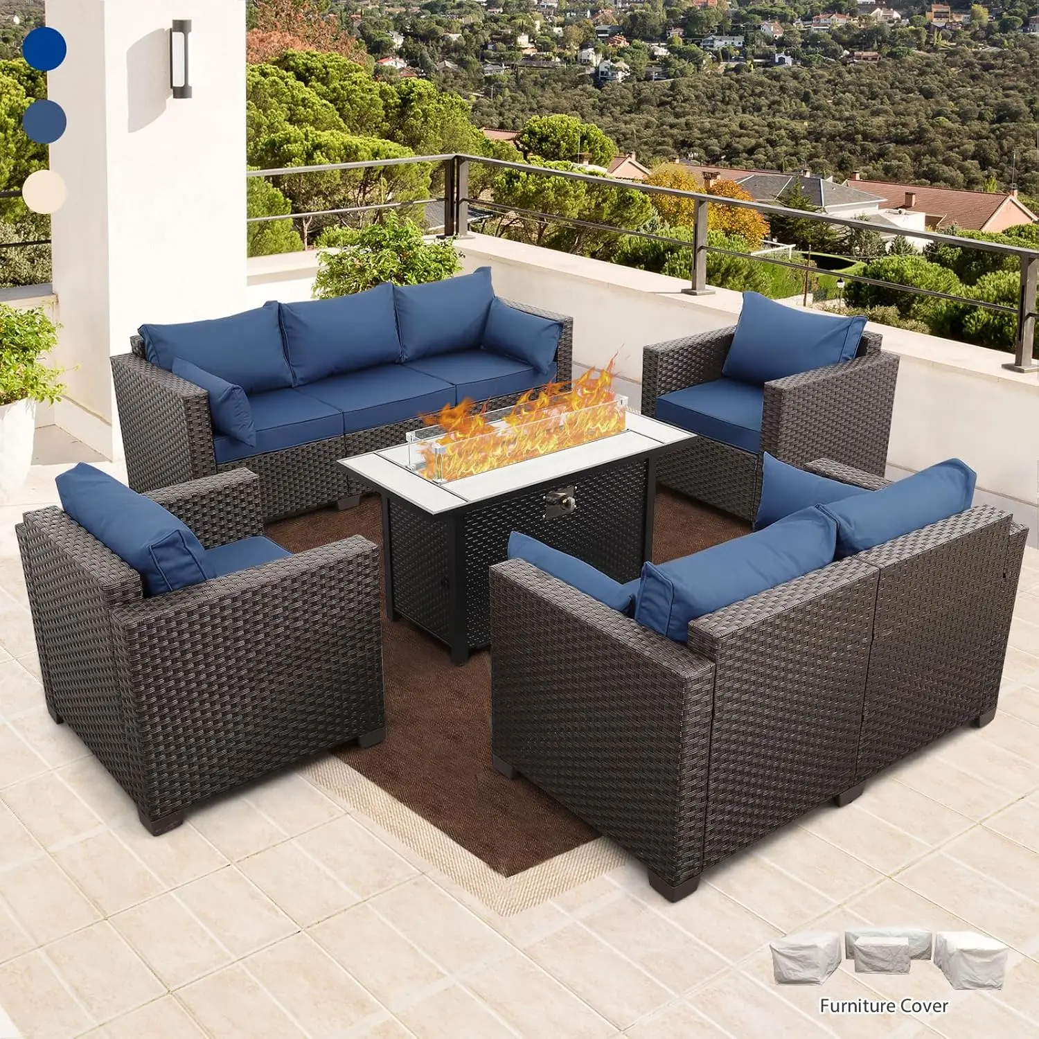 

Outdoor Patio Furniture Fire PitsSet 60000BTU Outdoor Propane Fire Pit No-Slip Cushions