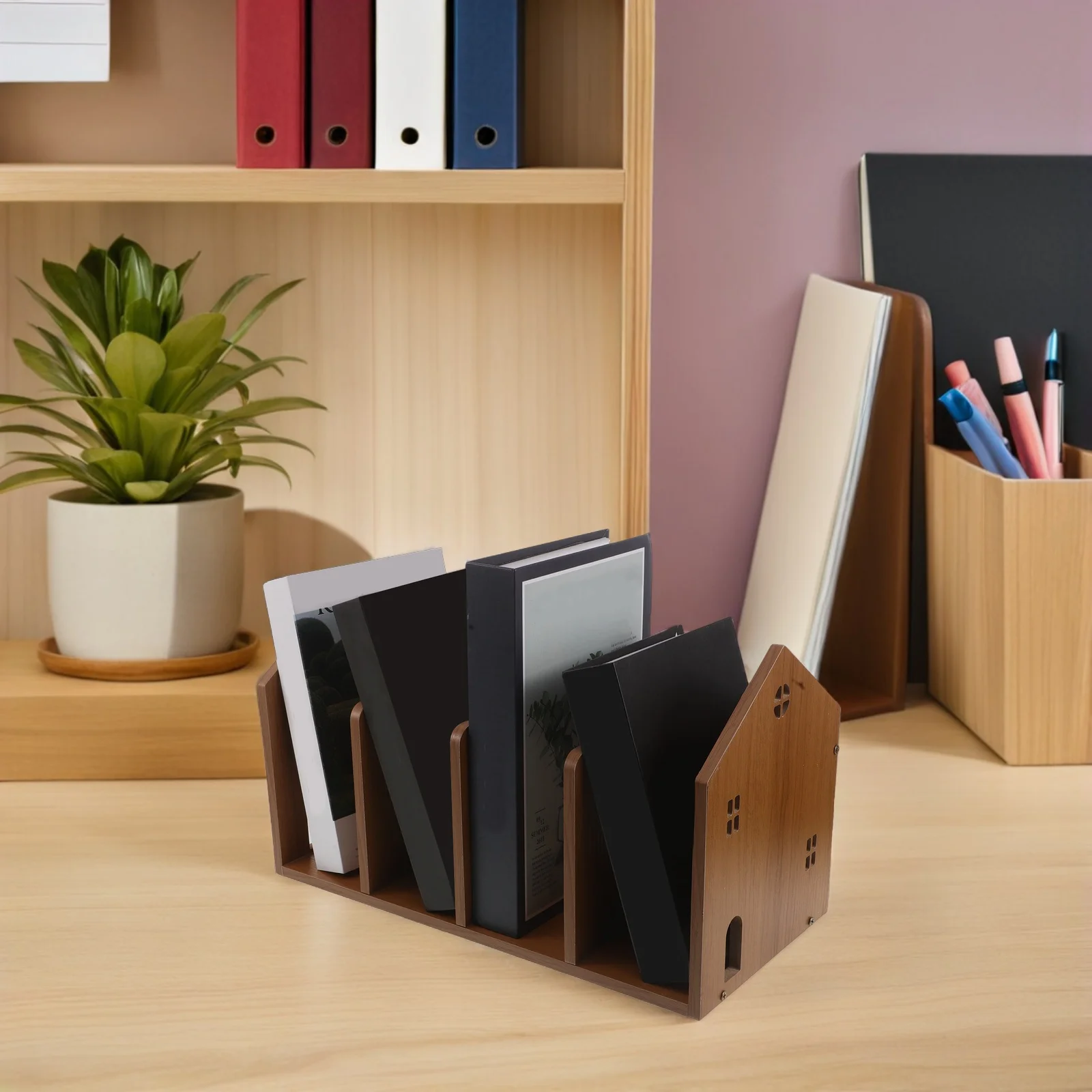 

Wood Desktop Bookshelf Thickened Sturdy Organizer Small Display Shelf for Office Supplies Home Office Counter Tabletop