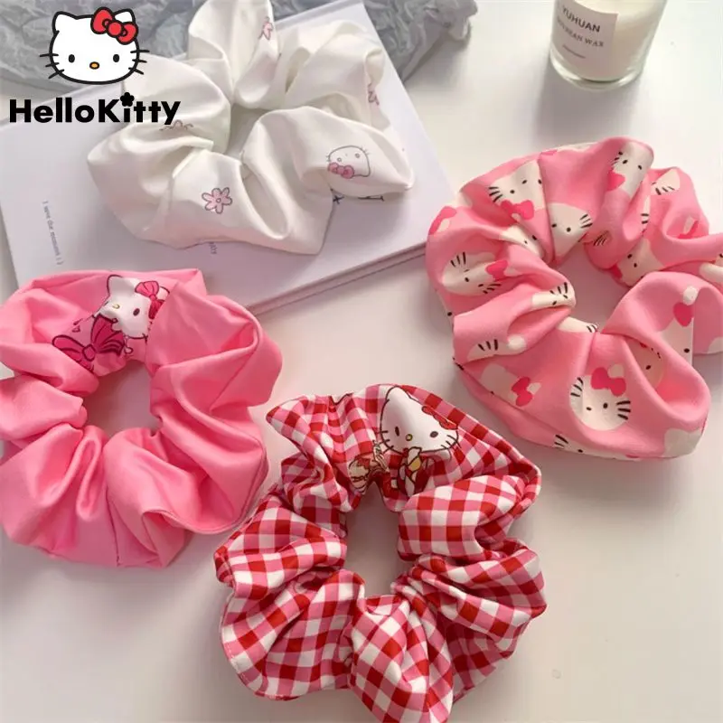 Sanrio Sweet Pink Hello Kitty Hair Rings Cute Cartoon Girl Head Rope Y2k Women Cartoon accessori per capelli estetici nuove fasce