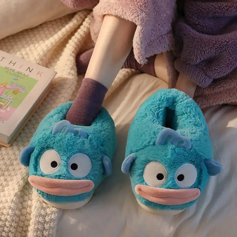 Anime Hangyodon Plush Slippers Plush Home Shoes Cartoon Warm Soft Non Slip Indoor Floor Slippers Kawaii Bedroom Flat Heels Gift