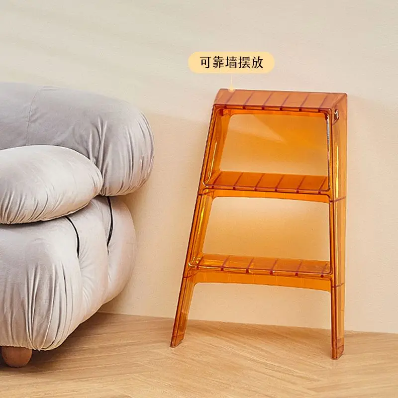 Step Stools & Step Ladders Kitchen Furniture, Transparent Acrylic Portable Folding 3‑Step Zigzag Stool, Multi‑Functional Pedal