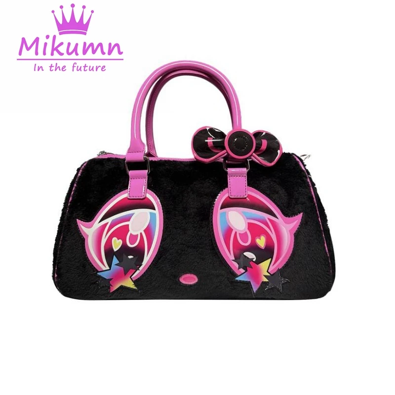 Harajuku y2k japanische kawaii handtasche rosa schwarz plüsch tasche