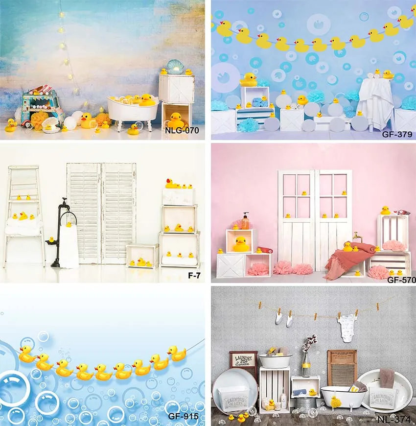 Little Yellow Duck Child Birthday Theme Backdrop Bubbles Bath Baby Shower Newborn Party Decor Photographic Backgrounds