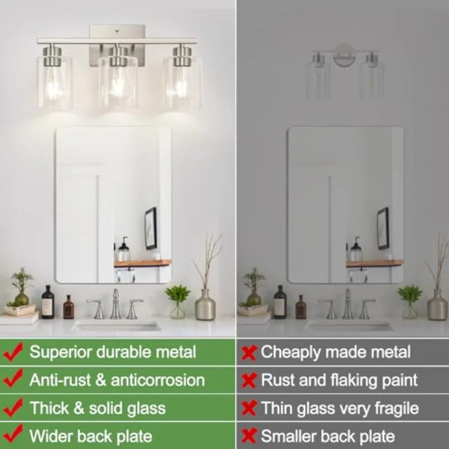 Bathroom Light Fixtures, Vanity Lights, Bathroom Lighting with Clear Glass Shade, Vanity Lighting fixtures for Mirror Kitchen B