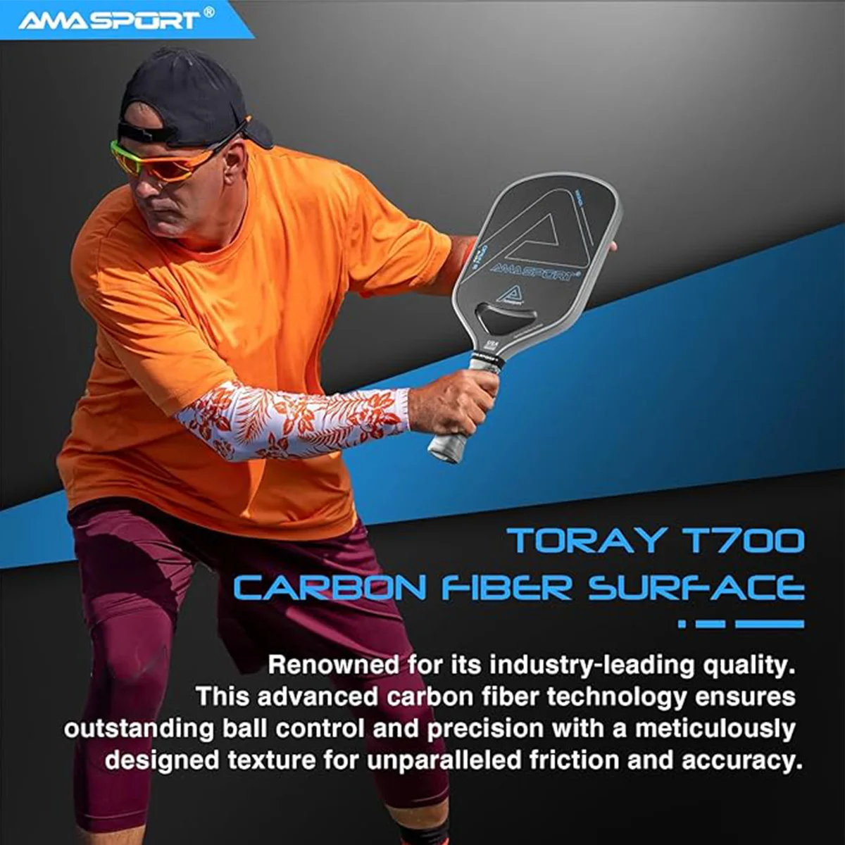 AMASPORT Pickleball Paddle Thermoformed TPE Edge Gurd Carbon Fiber Friction Surface Polymer Honeycomb Core Pickleball Padel