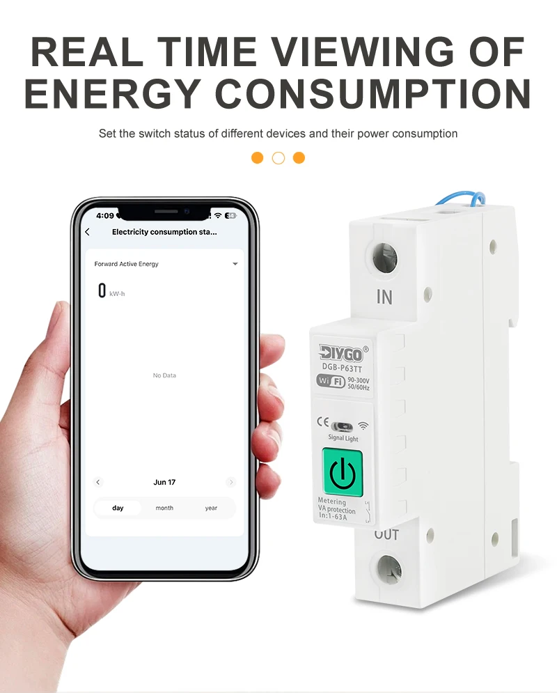 DIY GO TUYA 2P Leistungsschalter WIFI Smart Switch 1-63A Energiezähler Spannungs- und Stromüberwachung Leckageschutz Relais-Abschaltung L+N – Detail 2