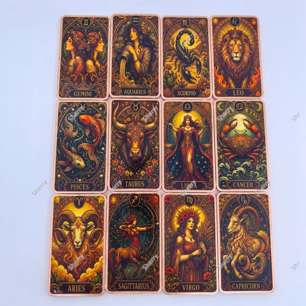 12Zodiac Signs 1oz .999 Copper Bar Antique Astrology Constellation Art Square Copper Ingot Mystic Collectible Metal Token Gift - view 6