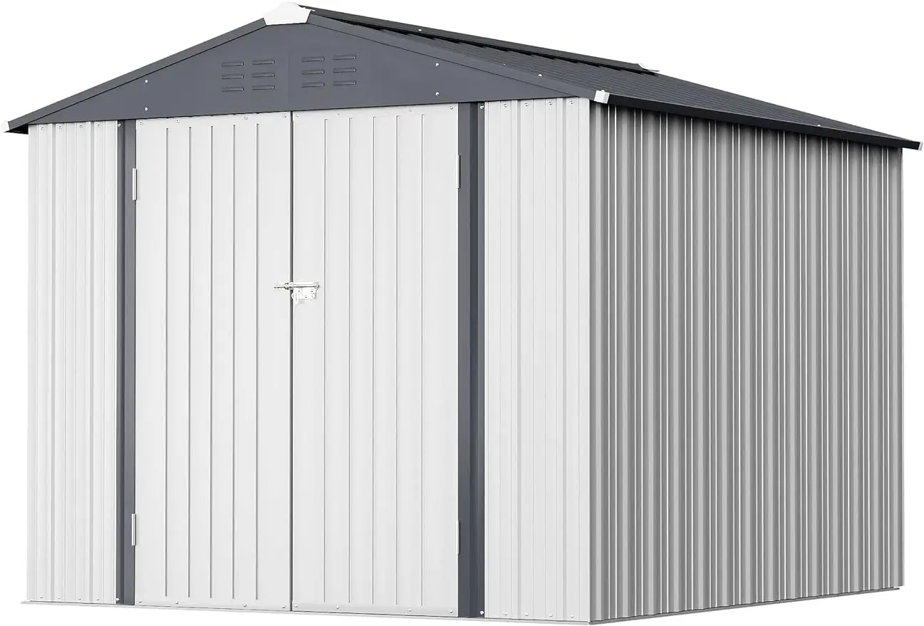 

6 x 8 FT Outdoor Storage Shed Metal Garden Shed with Lockable Door Outside Waterproof Tool Shed for Backyard, White