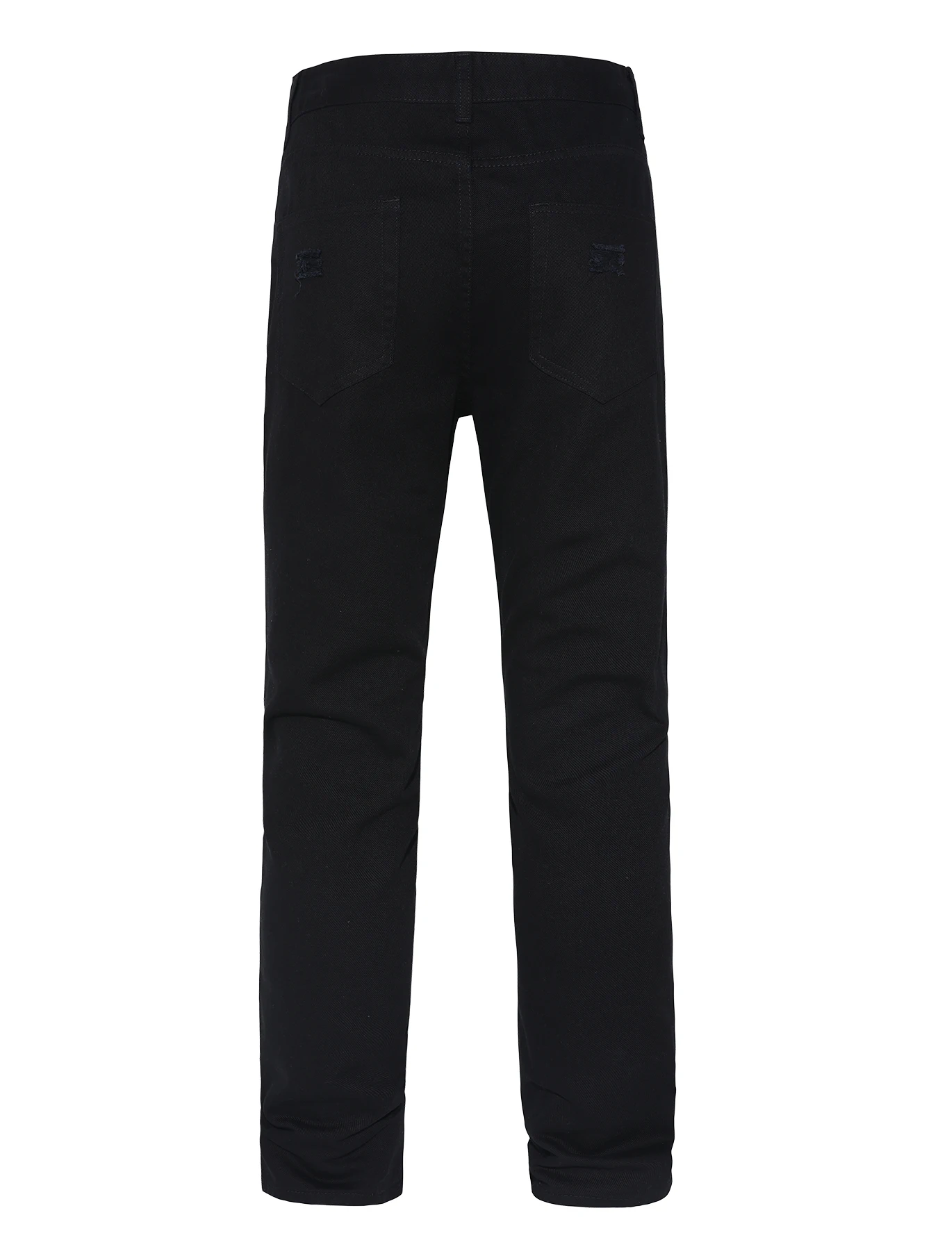 ผู้ชายสีดํา Ripped Casual กางเกงผ้าฝ้ายไม่ยืดกางเกงขายาว Slim Street Casual สไตล์ห้ากระเป๋าคลาสสิกกางเกง