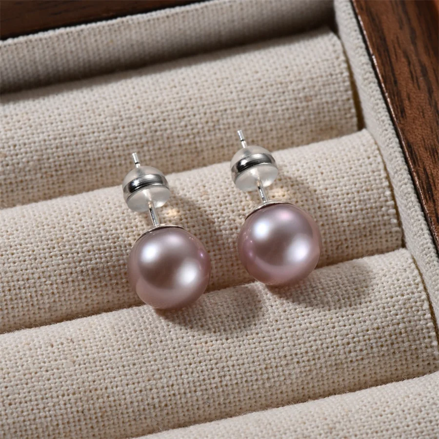 French Colorful Natural Champagne Purple Pink Pearl Earrings for Women's Top Light Luxury High-end Charm Fashion Jewelry Gift