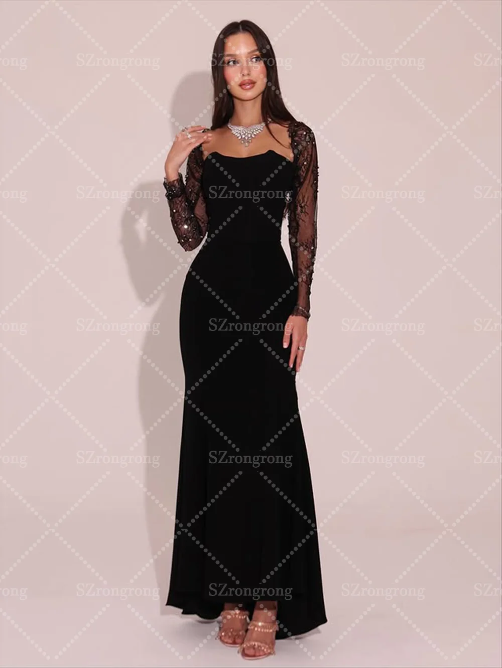 Op maat gemaakte zwarte jassen kant bruids formele avondjurk schede sexy maxi backless klassieke prom feestjurk vestidos de