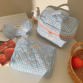Mulheres maquiagem saco com zíper dos desenhos animados arco nó urso tote grande capacidade acolchoado bolsa de lavagem bonito feminino escova saco de armazenamento de cosméticos