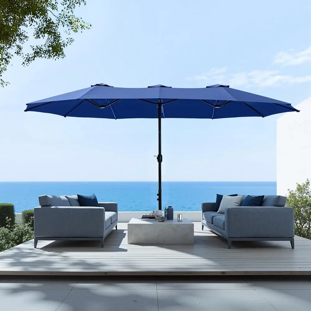 

Huge 15ft Outdoor Patio Umbrella with Base, Heavy Duty Double-sided, Weather Resistant, Ideal for Pool, Garden, Backyard - Haze