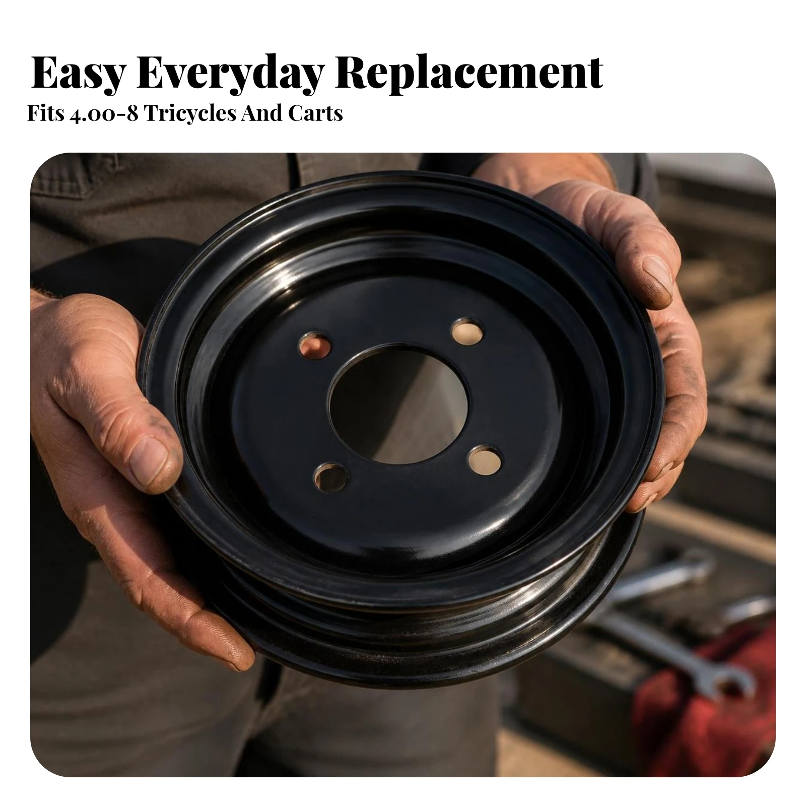 4.00-8 Wheel Rim Sturdy Steel Rim with Four Bolt Holes Compatible Reliable for Hand Carts, Utility Vehicles