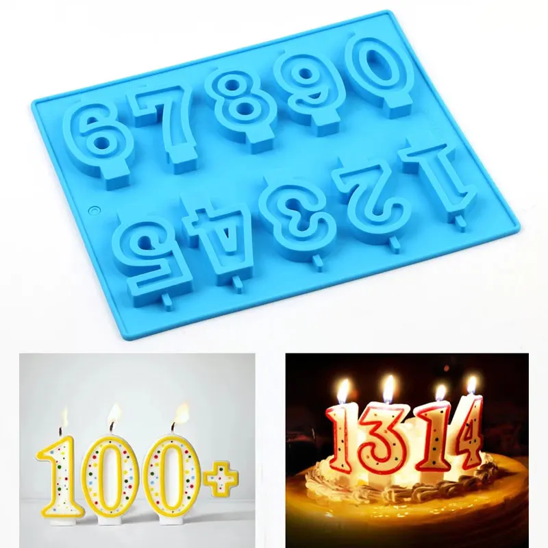 0-9 Number Candle Mould Lollipop Silicone Mold Kitchen Cake Tool Candy Chocolate Fondant Molds Party Cake Decorating Tools