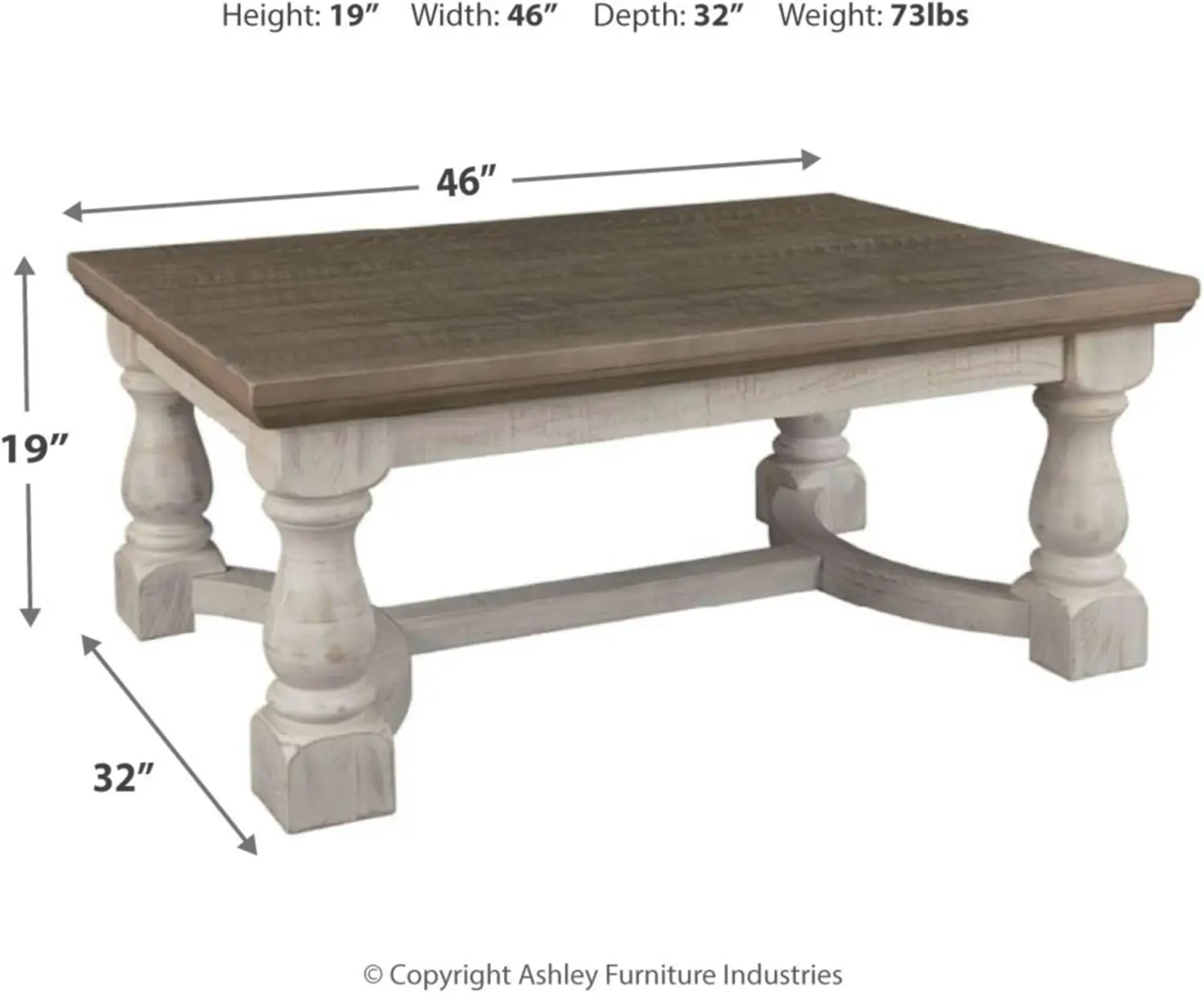 Design by Ashley Havalance Farmhouse Rectangular Coffee Table, Gray & White with Weathered Finish