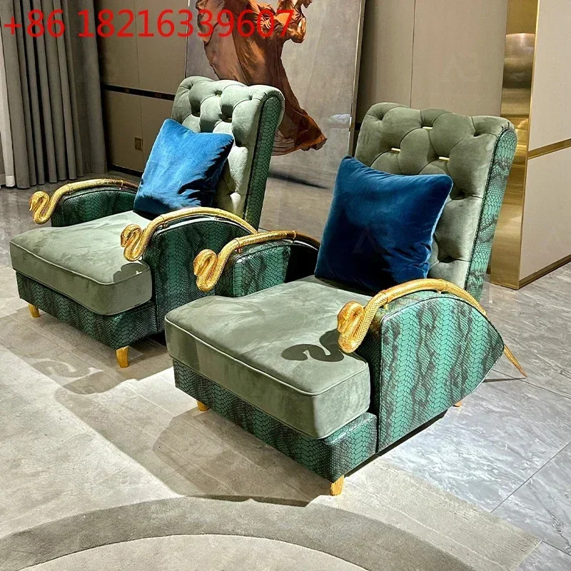 TAO Light Luxury Pure Copper Snake Head Leisure Chair Crocodile Leather Sofa Post-Modern Simple Wingback Chair Combination