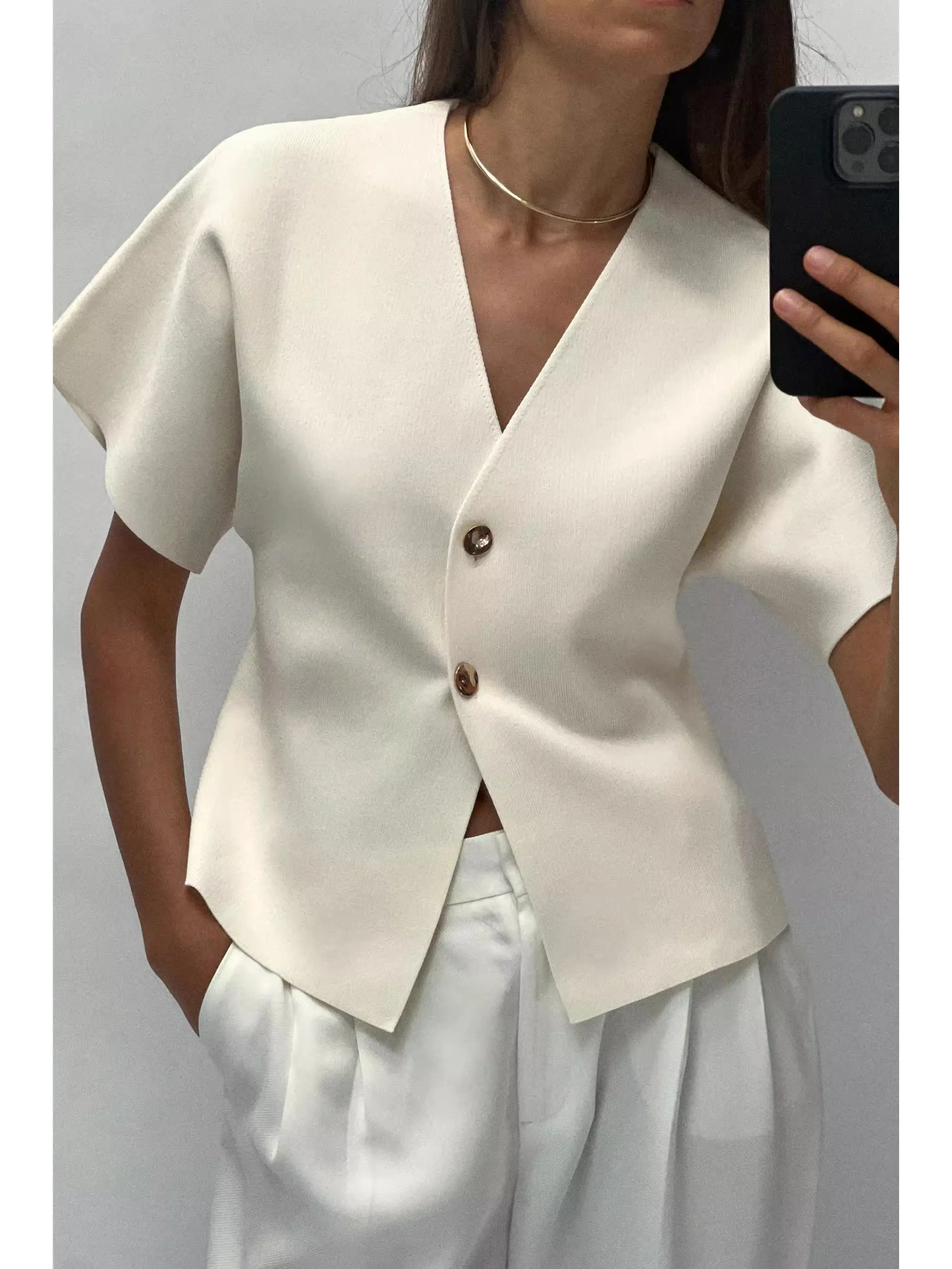 

Summer 2025 Women's Commute Slim Fit Flat Needle ort Sve V Ne Simple Knitted Vest Tank Top Polyester Fiber Regular Sve