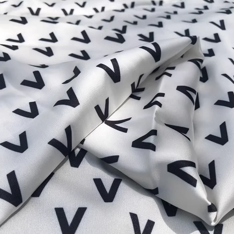 Brand Letter V Imitation Silk Elastic Satin Digital Printing Handmade DIY Fabric High Quality for Clothing Polyester Materials