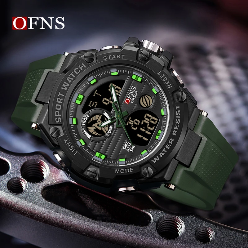 OFNS G Style  Men\'s Dual Display Electronic Wristwatch Military Quartz Outdoor Sports 50M Waterproof LED Digital Date Watches