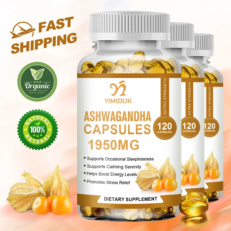 

Organic Ashwagandha Capsules, Herbal Supplement for Stress Relief, Energy Support, Occasional Sleeplessness, Non-GMO, Gluten Fr