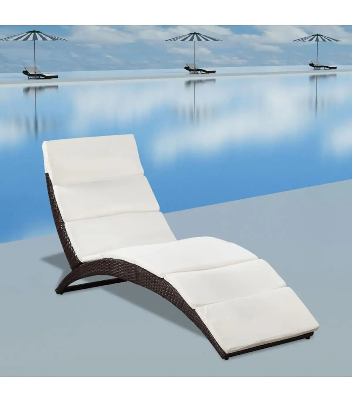 Brown synthetic rattan cushion folding loungers