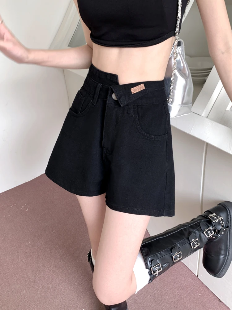 

Женские осенние новые асимметричные свободные утягивающие шорты с высокой талией больших размеров, модные женские джинсы