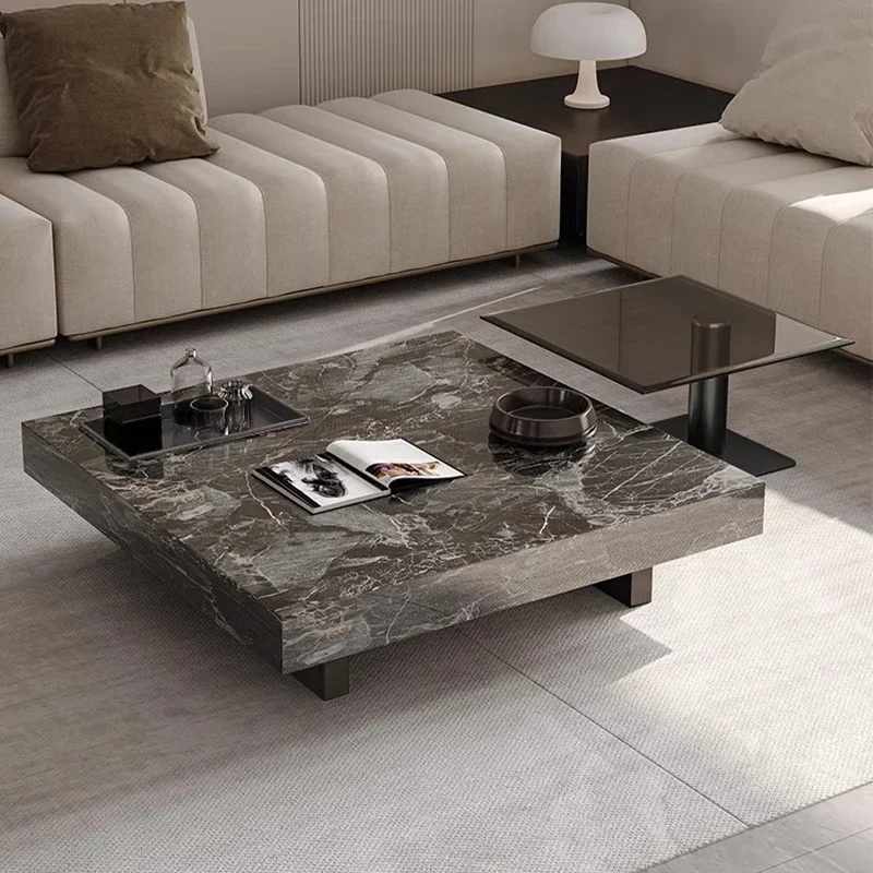 طاولة قهوة إيطالية بسيطة وخفيفة الوزن وحديثة وبلاط صخري مربع وغرفة معيشة راقية للمنزل #2