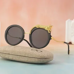 2024 New Round Frame Sunglasses Women Luxury Brand Design Leopard Sun Glasses Vintage Female Eyewear Male UV400 Oculos De Sol