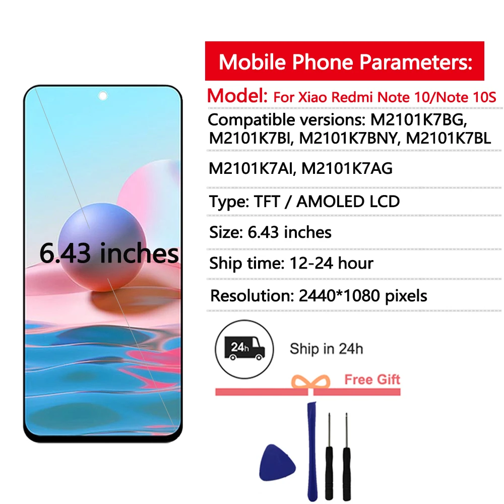 Pantalla AMOLED de 6,43 pulgadas para Xiaomi Redmi Note 10 4G M2101K7AI Panel de pantalla táctil LCD para pantalla LCD Redmi Note 10S