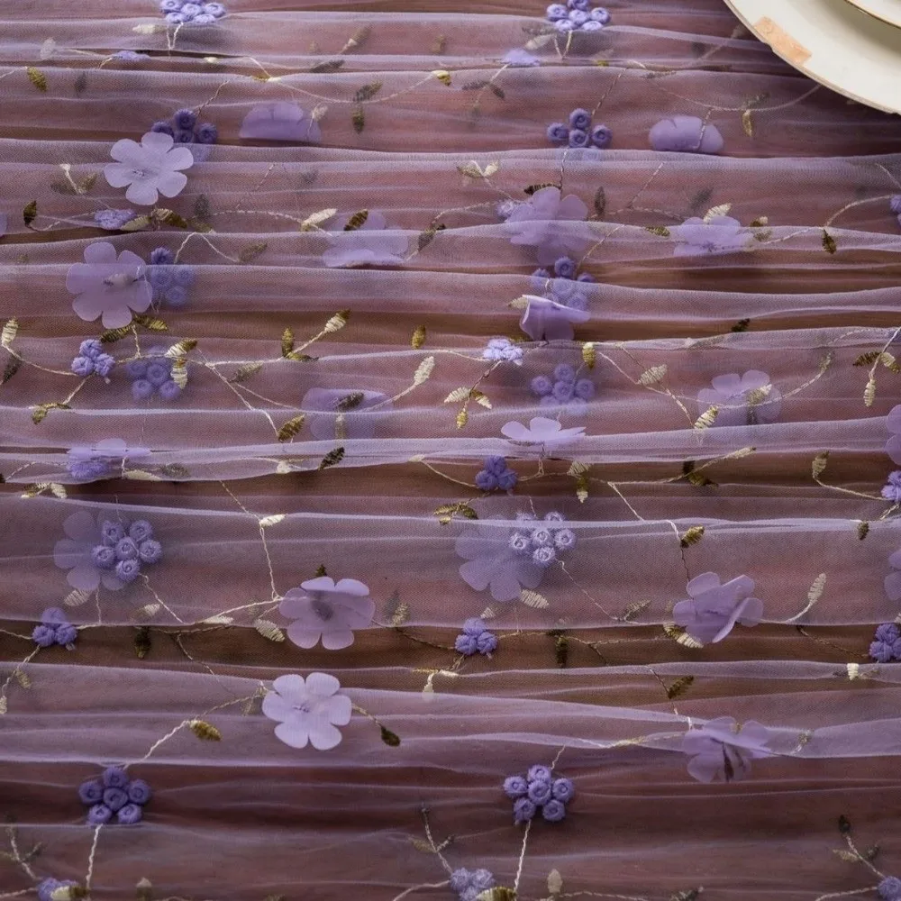 Semi-Transparent Tulle Table Runner French Style Polyester Floral Tablecloth Retro Romantic Gauze Tablecloth Wedding Party
