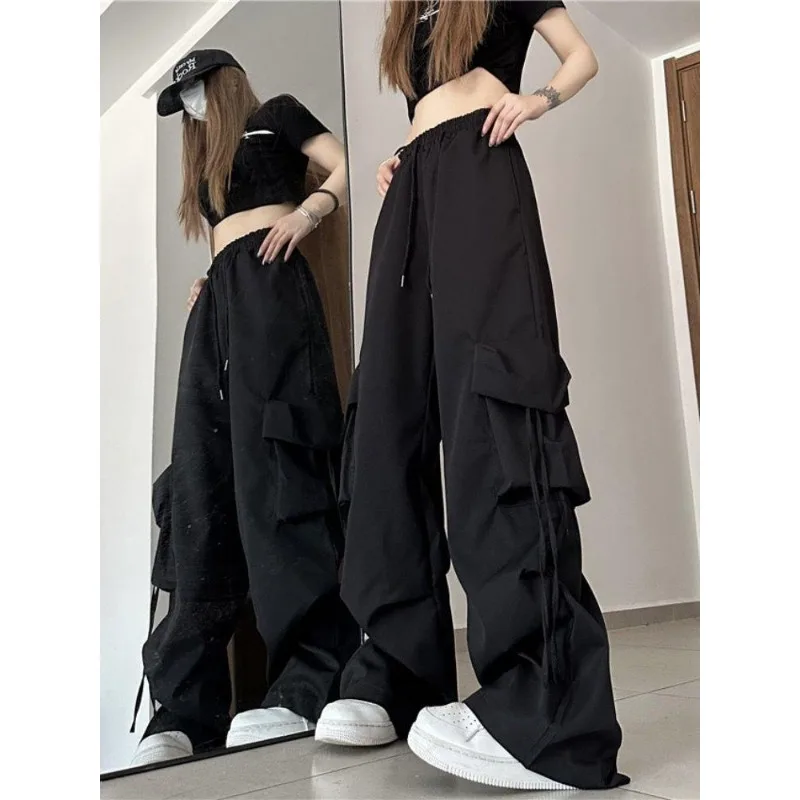 Retro Quick Drying Work Pants for Women in Summer High Waist Straight Wide Leg Fluttering Loose Casual Floor Length Pants Trendy