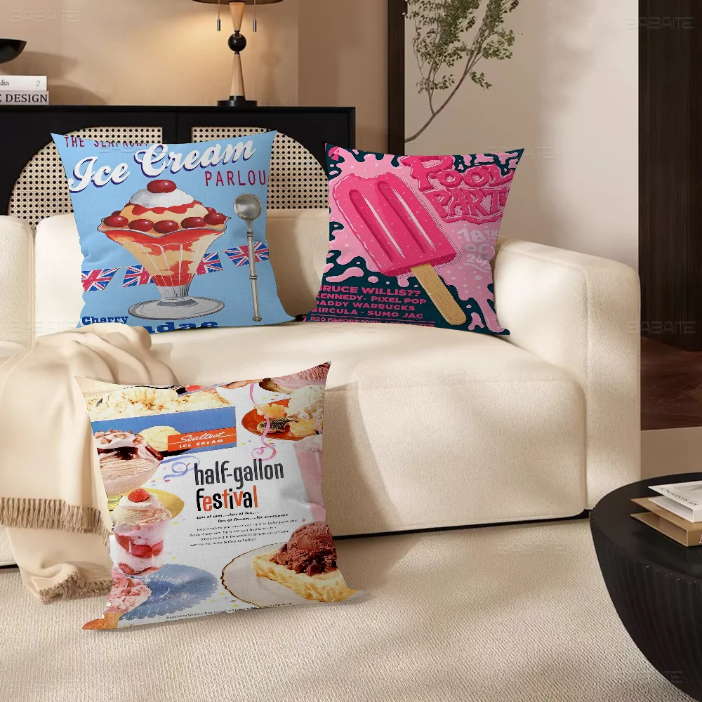 American Vintage Ice Cream  Pillowcase toon Gift Cushion Cover Bedroom Home Sofa Chair Seat Decor pillow case