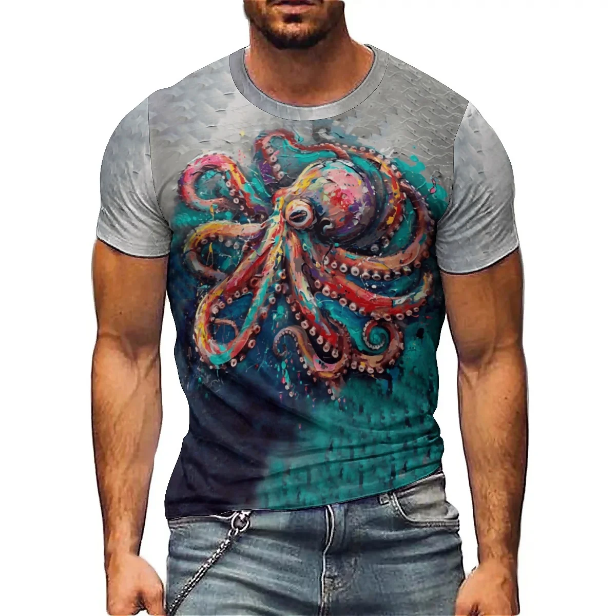 

Four-Season American Style Men's 3D Printed Short Sleeve T-Shirt - Loose Fit