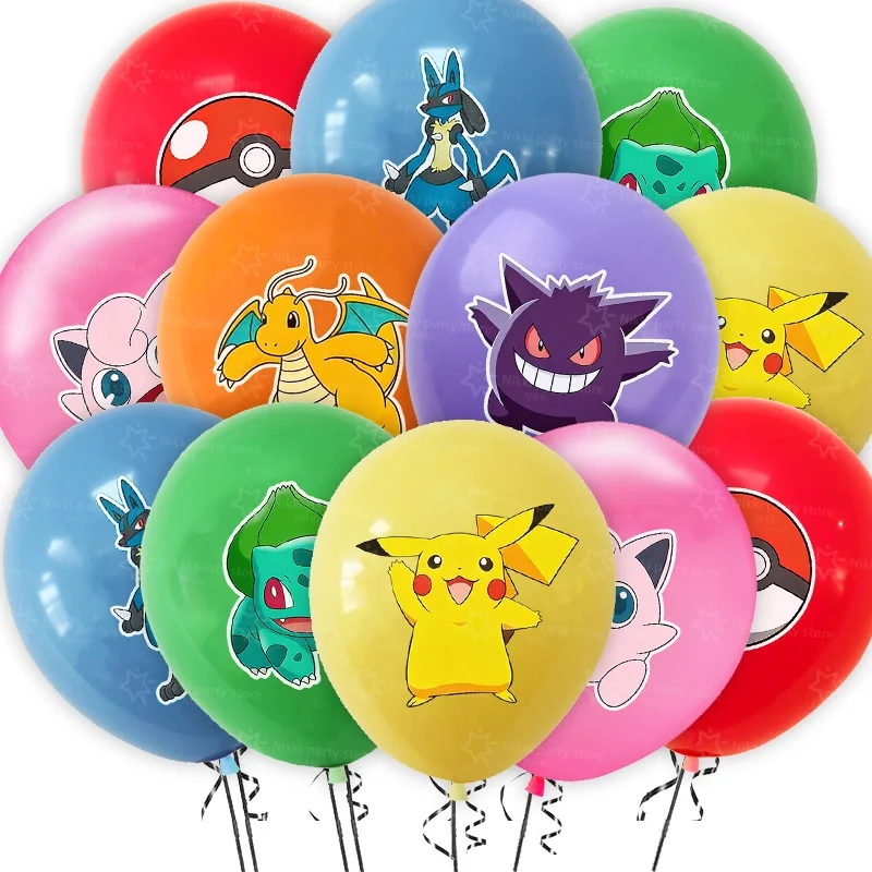 Ballons Pokemon en latex de 12 pouces, figurines Pikachu, fournitures de fête, décorations de fête, décorations de chambre, boule ronde, décorations DIY