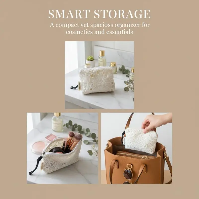 Retro Lace Embroidered Cosmetic Organizer Bag Mini Women's Makeup Bag Portable Coin Purse Wallet Cosmetics Lipstick Storage Bag