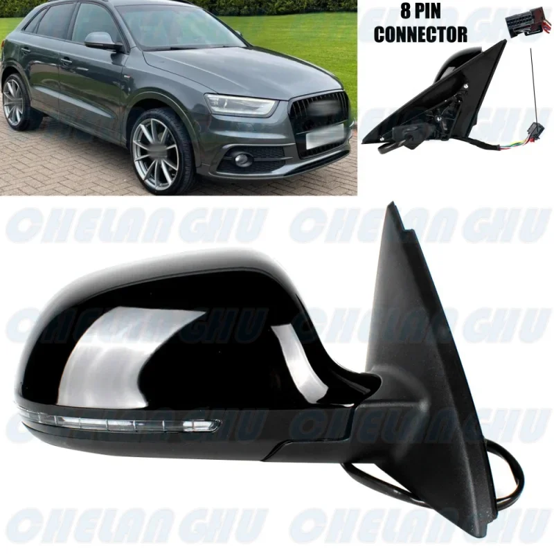 

Right Side 8 Pins Black Painted Heated Power Adjust Turn Lamp Mirror Assembly For Audi Q3 LHD 2013 2014 2015 2016 2017 2018