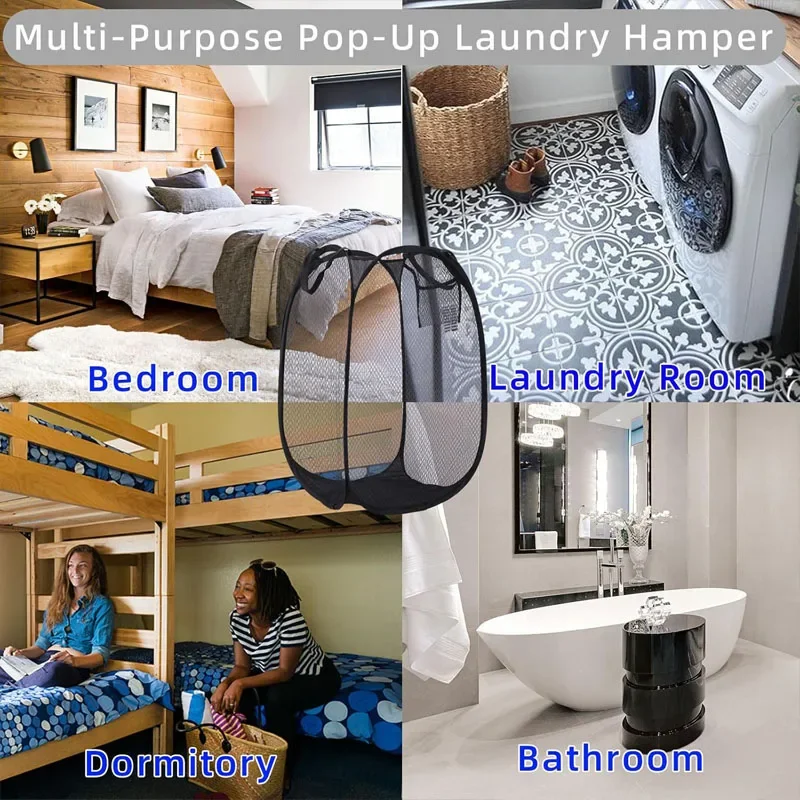 Large Laundry Basket Collapsible Mesh Pop Up Laundry Hamper Side Pocket Breathable Clothes Laundry Storage for Dirty Clothes