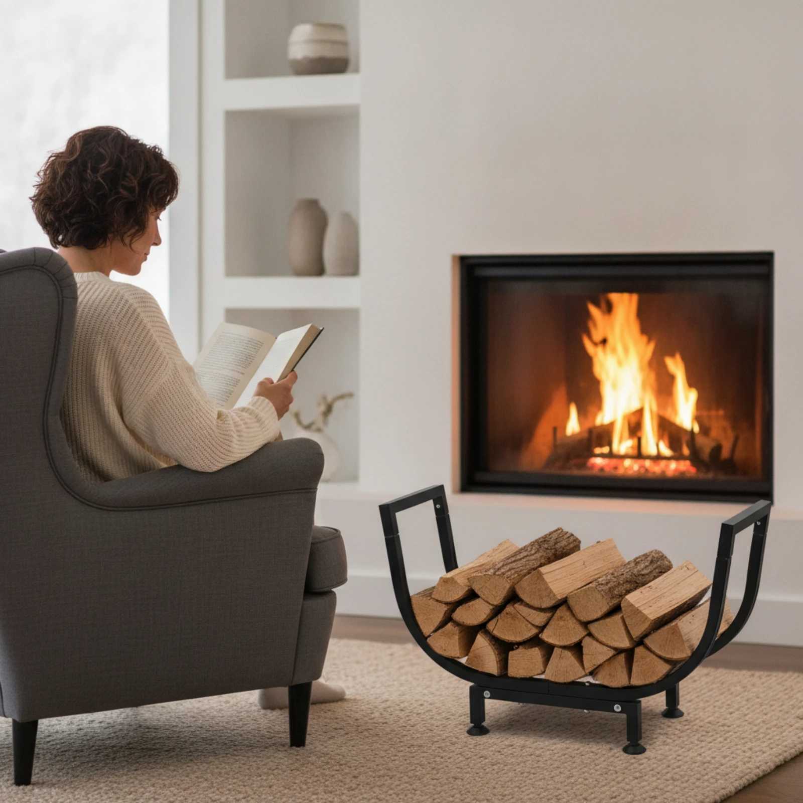Curved Firewood Rack Space-Saving Firewood Rack with Curved Frame Heavy-Duty Long-Lasting for Homeowners, Fireplace, Hearth
