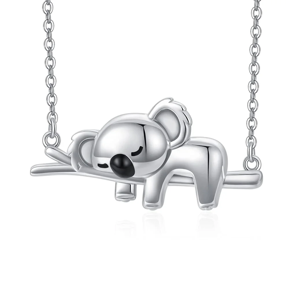 Harong Design New Sleeping Koala Necklace Cute Silver Plated Animal Pendant for Animal Lover Jewelry Gift Christmas Present